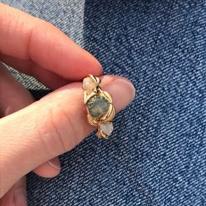 NEW ONE OF A KIND 14K gold raw sapphire & diamond ring size 6.5